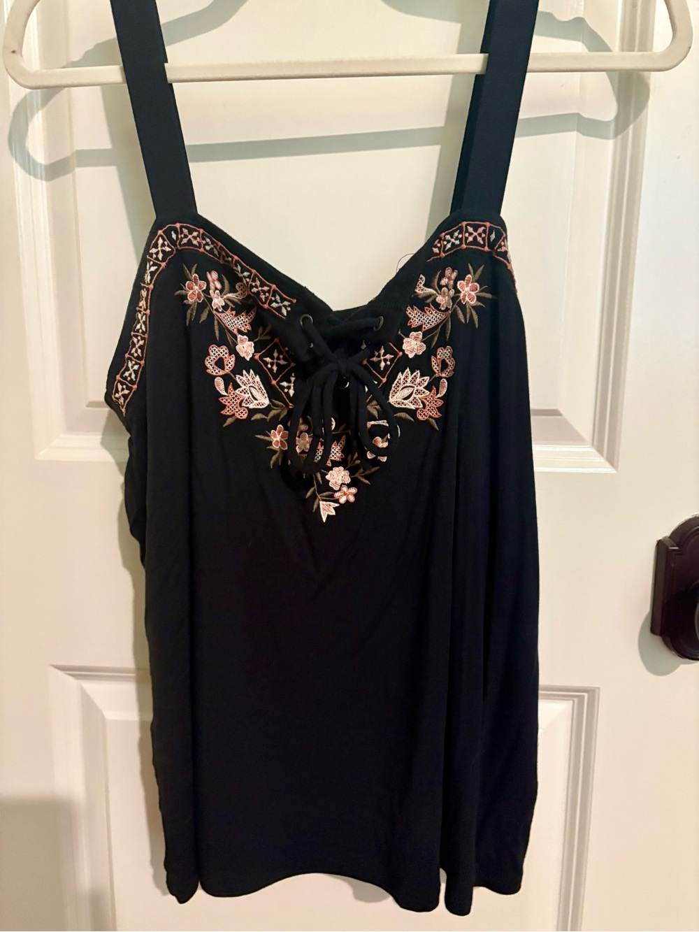 American Eagle • Black Embroidered Lace-Up Women’s Tank Top